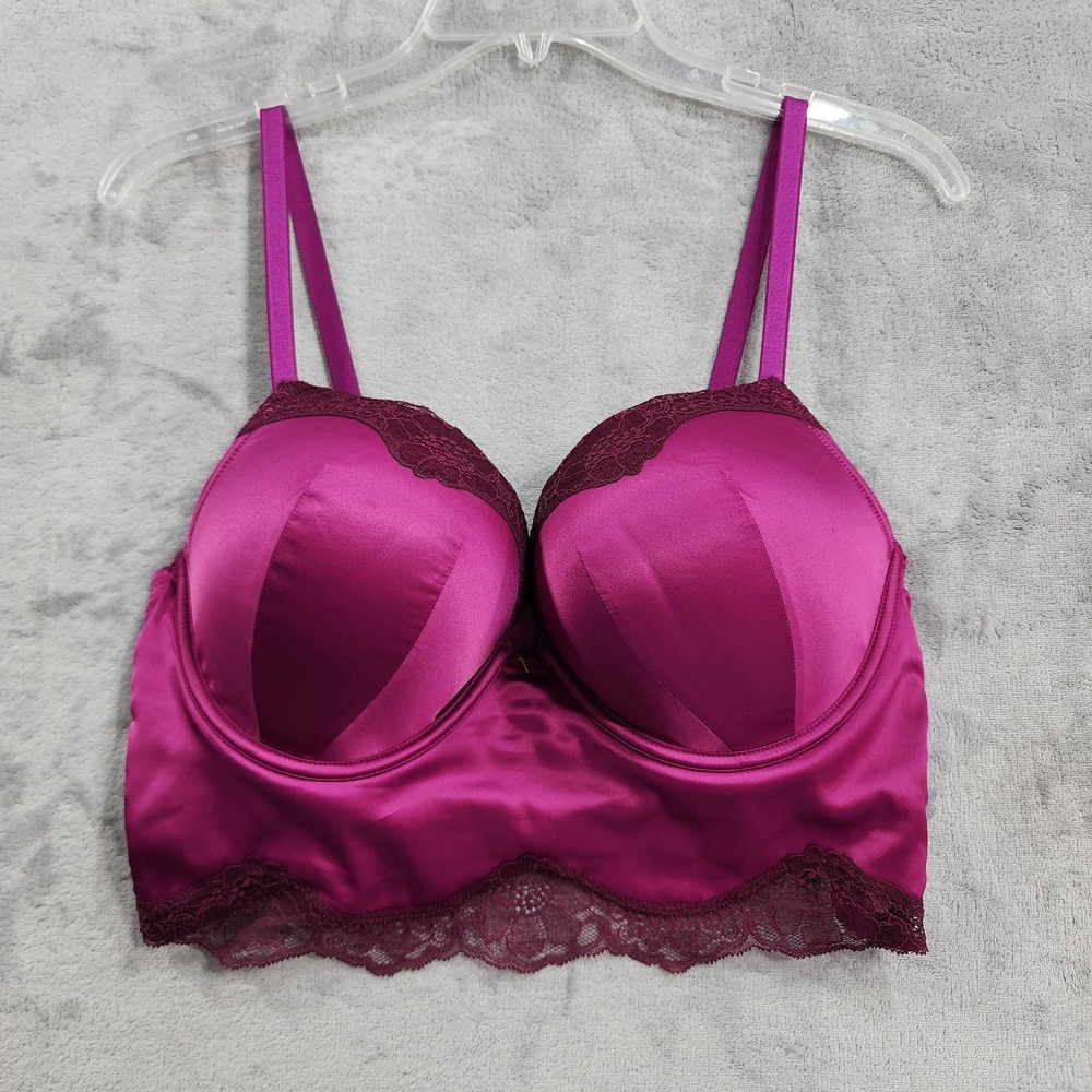 Victoria's Secret Bombshell Bra Womens 38C Pink Plunge Push Up Lace Longline
